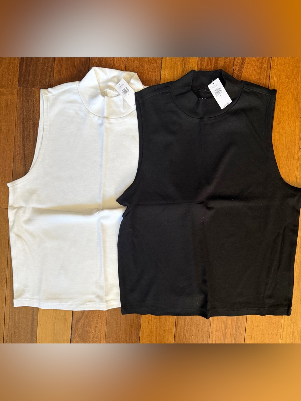 NWT GAP Modern Mockneck Tank Tops 
 sz L - Lot of 2 White and Black SOLD OUT